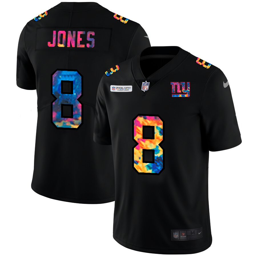 NFL New York Giants 8 Daniel Jones Men Nike MultiColor Black 2020 Crucial Catch Vapor Untouchable Limited Jersey